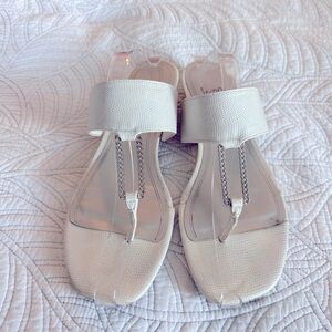 Impo White snake skin texture Thong Wedge sandals Rosinda w/silver detail size10